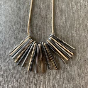 Gold, silver and gunmetal bar necklace